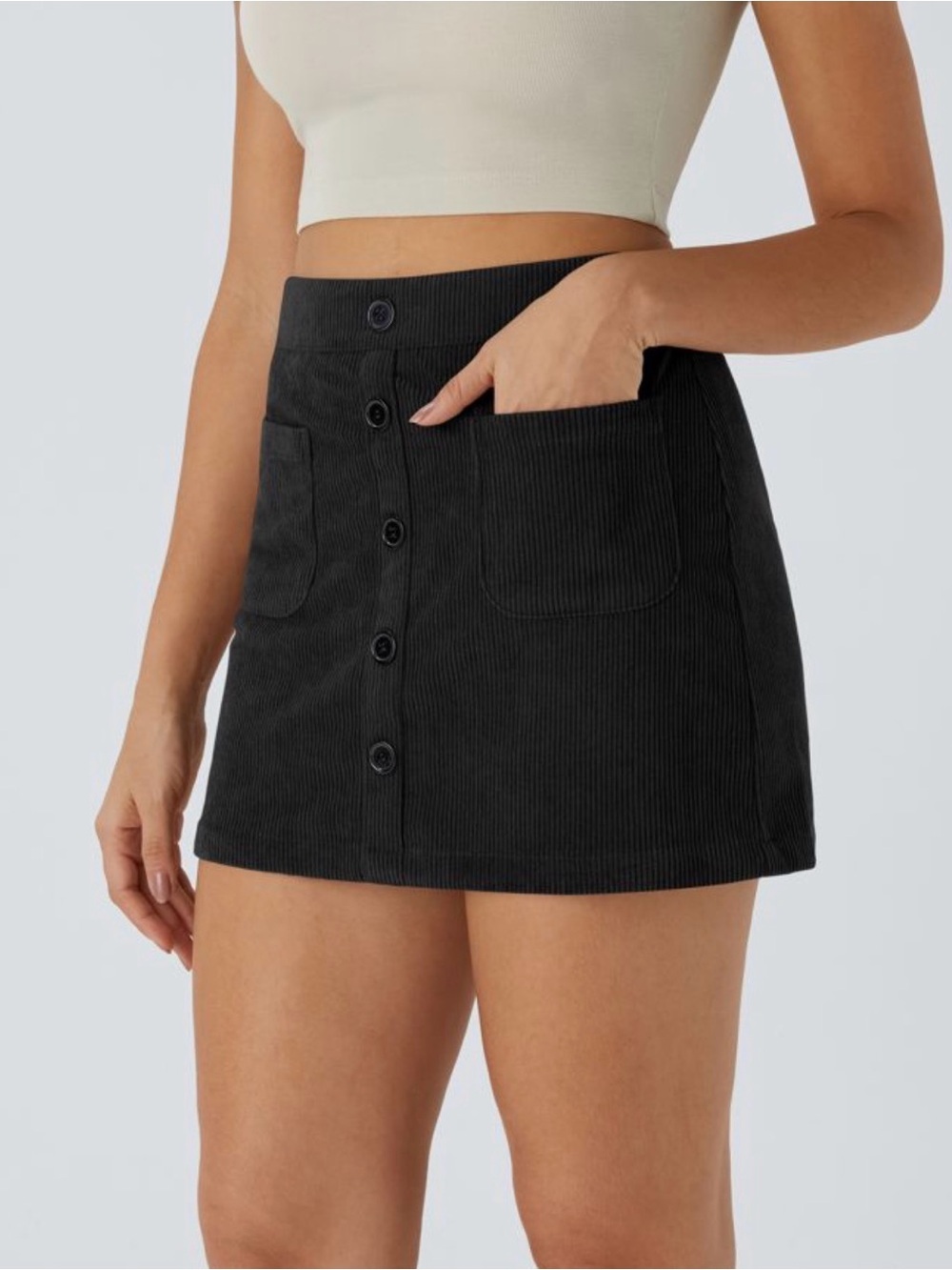 Halara High Waisted Pocket Zipper 2-in-1 Corduroy Mini Casual Skirt - Picture 3 of 8